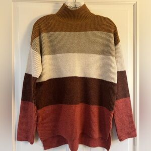 Olive + Oak Neutral Colorblock Striped Turtleneck Knit Sweater Women’s Size XS